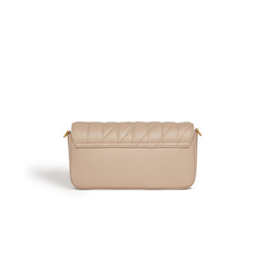 Beige handbag with a quilted design on a white background