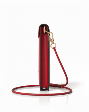 Red handbag with a gold clasp on a white background