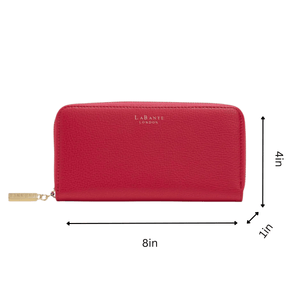 Red wallet with dimensions on a white background