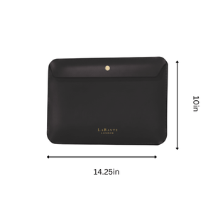 Black pouch with dimensions and La Bante London branding on a white background