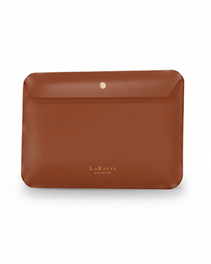Brown leather pouch with 'La Rante London' branding on a white background