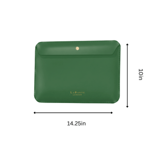 Green pouch with dimensions and 'LaBante London' branding on a white background