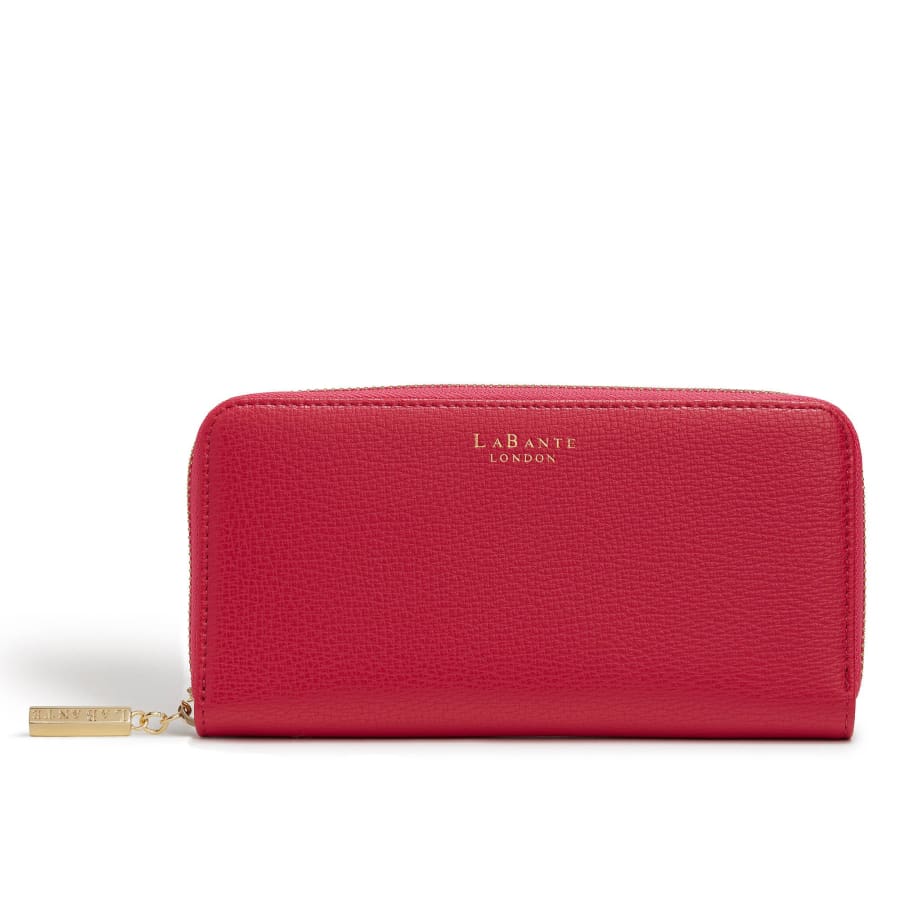 Red wallet with 'La Bante London' branding on a white background
