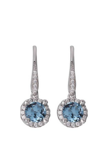 Silver blue drop earrings encrusted with CZ